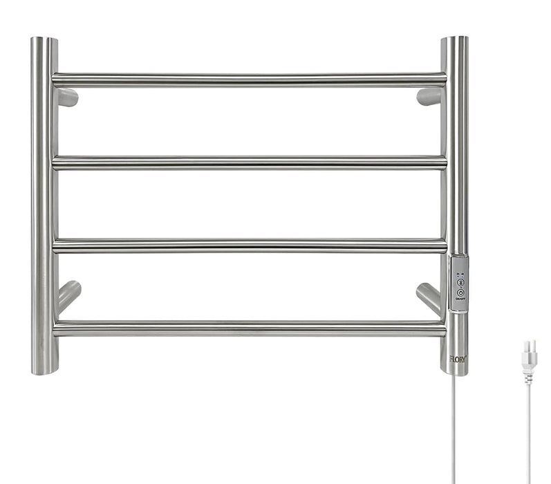 R FLORY Towel Warmer Rack for Bathroom Wall Mounted Heated Towel Warmers Dryer Plug-in/Hardwired Stainless Steel Electric Towel Warmer, 4 bar Brushed Nickel