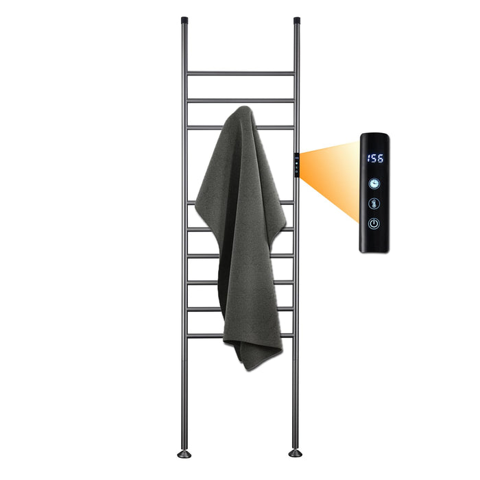 Heated Towel Rack Grey Freestanding Towel Warmer 9-Bar 110W Smart WiFi Towel Warmer Voice Control Hot Towel Rack with Timer, 115°F—155°F, Blanket Ladder Holder, Stainless Steel, IPX4, Plug-in
