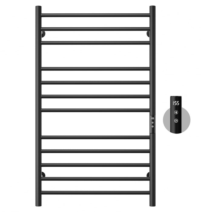 POPFLY Heated Towel Rack, 24 Inch Wide Large Towel Warmer Rack for Bathroom with Timer& Temp 5-Level Adjustments(115F°-155F°), 12 Bar Electric Towel Warmer Drying Racks, Plug-in, Black