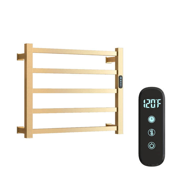 5 Bars Luxury Towel Warmers Wall Mounted Heated Towel Rack, Towel Warmer for Bathroom with Timer & Temperature Multi-Level Adjustable, Hardwired and Plug-in Compatible (Brushed Gold)