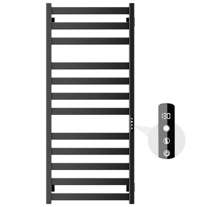 Colliford Towel Warmer,Stainless Steel Towel Warmer Rack for Bathroom -12 Bars Wall Mounted Towel Heater with Intelligent Touch Screen Timer, Hard Wired/Plug-in, Black