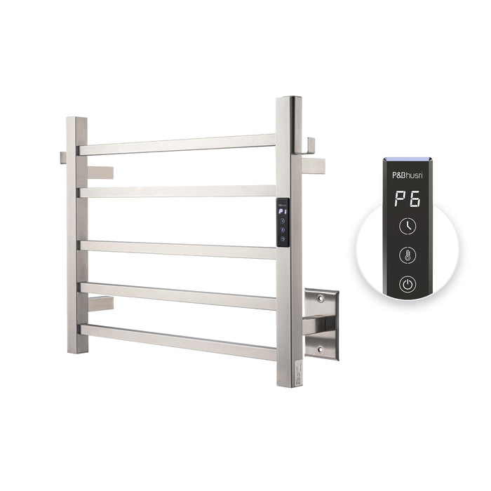 P&Bhusri Heated Towel Rack, 5-Bar Towel Warmer Rack for Bathroom, Wall Mounted Electric Towel Rack with Timer and LED Indicator, Stainless Steel Brushed, Hard-Wired/Pulg-in