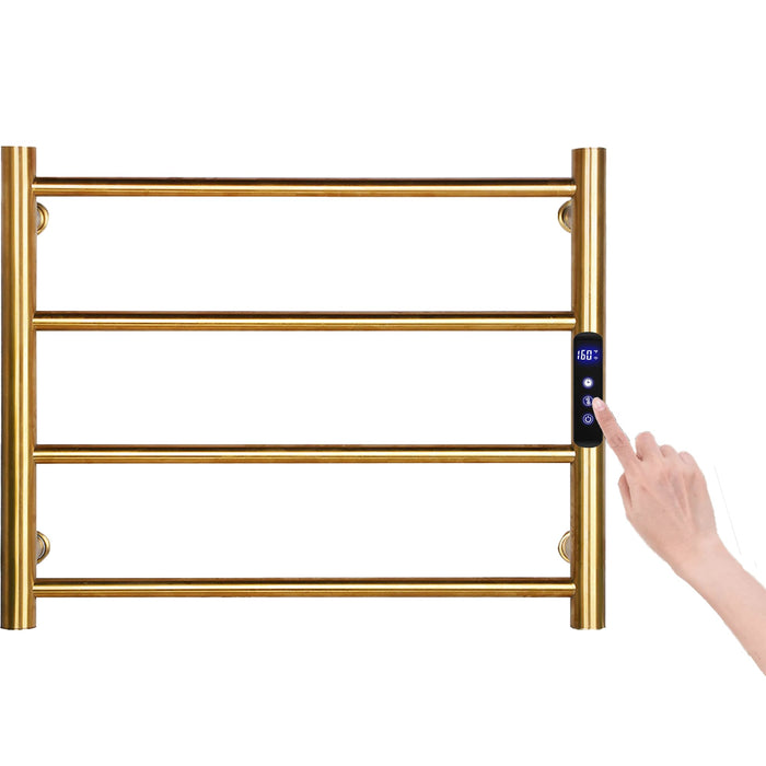 4 Bars Gold Towel Warmer Rack, Wall Mounted Heated Towel Rack with Timer & Temperature Control, Electric Towel Warmers for Bathroom (4 Bars Brushed Gold D, Hardwired)