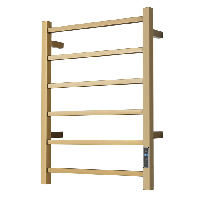 SHARNDY Towel Warmer with Built-in Timer Bathroom Wall Mounted Bath Towel Heater Plug-in Electric Heated Towel Rack Stainless Steel Curved Oil Rubbed Drying Rack 27.48x21.57x2.13 inches Gold