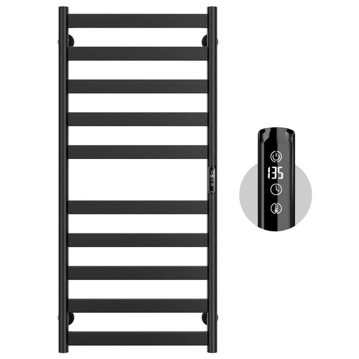 Electric Towel Warmer Rack, 10-Bar Stainless Steel Heated Tower Rack with Built-in Timer, Wall Mounted, Plug-in/Hardwired, Black
