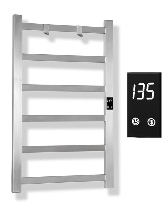 Topdattion Electric Towel Warmer | Super Thin | with Timer & Temperature Multi-Level Adjustments | Hardwired & Plug-in | 6 Bar Brushed Finish