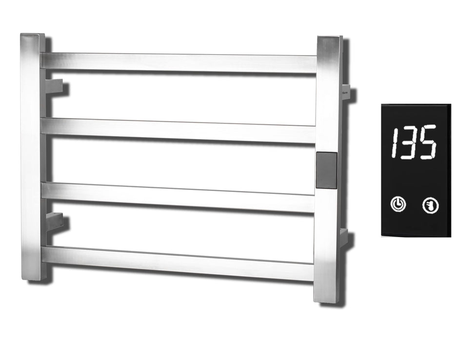 Topdattion Electric Towel Warmer | Super Thin | with Timer & Temperature Multi-Level Adjustments | Hardwired & Plug-in | 4 Bar | Brushed Finish