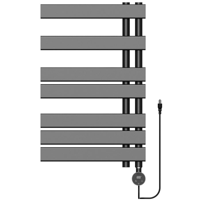 P&Bhusri Electric Towel Dryer, Heated Towel Rack with Touch Panel, H31.5 x W19.69 Plug-in, Flat 8 Bar Towel Warmer, 6 Level Heating & 4 Modes Timer, Matte Black, M205-800X500RTB