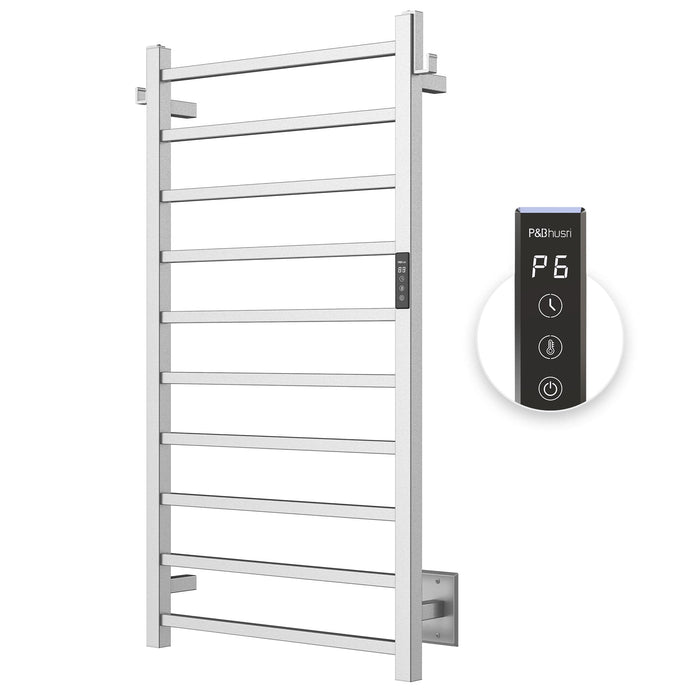 P&Bhusri Towel Warmer, 10-Bar Heated Towel Rack for Bathroom, Electric Towel Warmer with Timer & Temperature Multi-Level Adjustments, Brushed, Plug-in/Hard-Wired
