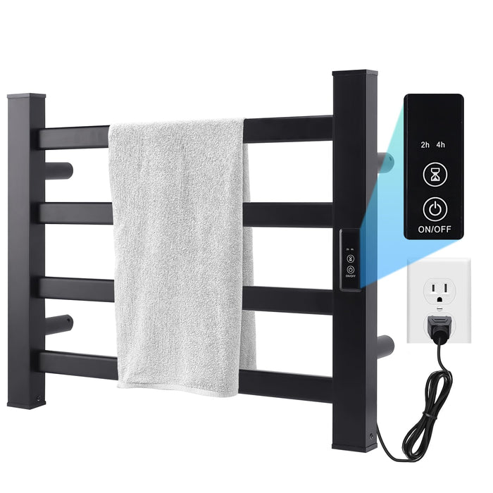 Towel Warmer Heated Towel Bar-Rack - Nopwer Bathroom Wall Mounted Electric Towel Drying Plug-in Matte Black 4 Bars