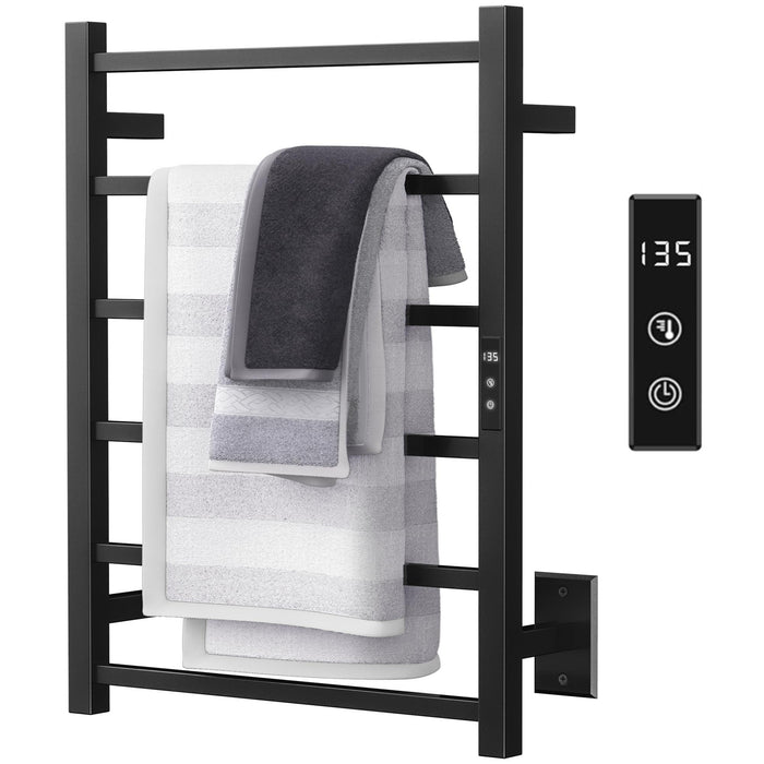 Sharpeye Towel Warmer Rack with 24hr Timer, Matte Black Heated Towel Rack for Bathroom, Plug-in/Hardwired, Wall Mounted 6-Bar Electric Towel Warmer with Temperature Control