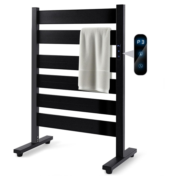 Towel Warmer Rack with 6 Widened Bars, Wall-Mounted Heated Towel Dryer with Timer, LED Display, 3 Temp Levels, Plug Overheat Protection, for Bathroom Spa Laundry (Matte Black)