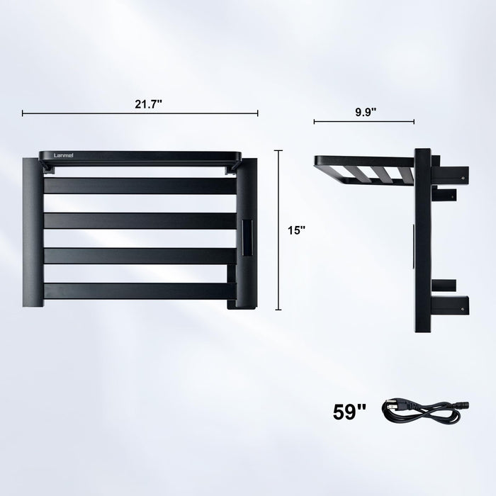 LANMEL 2 in 1 Towel Warmer Rack & Towel Rack Wall, 4 Bars Electric Wall Mounted Heated Towel Racks for Bathroom, 24H Time Setting and Temperature Control Heated Drying Rack