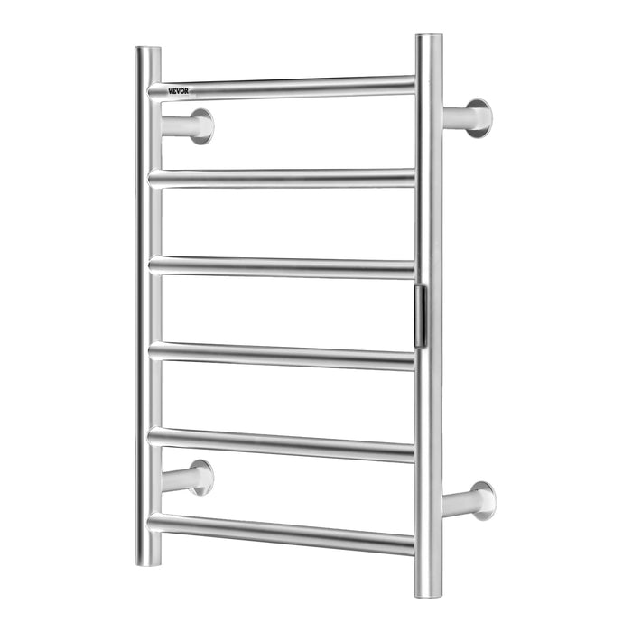 VEVOR 6 Bars Towel Warmer Rack, Wall Mounted Heated Towel Rack for Bathroom, IPX5 Waterpoof Towel Heater Rack with Timer & LED Display Screen, 5 Levels Adjustable Temperature Towel Heater, Silver