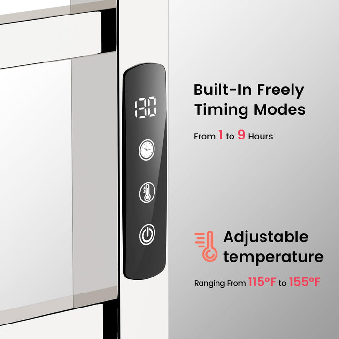 Colliford Towel Warmer,304 Stainless Steel Compact Towel Warmer Rack for Bathroom -10 Bars Wall Mounted Towel Heater with Intelligent Touch Screen Timer, Hard Wired/Plug-in, (Compact Design)