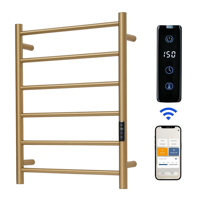 SHARNDY Electric Towel Rack with Voice Control for Alexa & Google Home,TUYA-Wall-Mounted Bathroom Heating Towel Warmer,Plug-in,26.77x20.47x4.39in,Stainless Steel Material,Gold，6 Bars