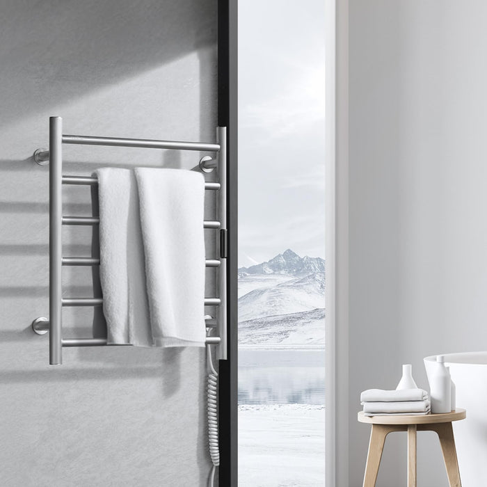 VEVOR 6 Bars Towel Warmer Rack, Wall Mounted Heated Towel Rack for Bathroom, IPX5 Waterpoof Towel Heater Rack with Timer & LED Display Screen, 5 Levels Adjustable Temperature Towel Heater, Silver