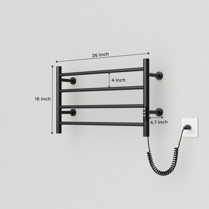 POPFLY Heated Towel Rack, Wall Mounted Towel Warmer Racks, 4 Bar Small Electric Towel Warmer Rack for Bathroom with Timer and Temperature Control, Black