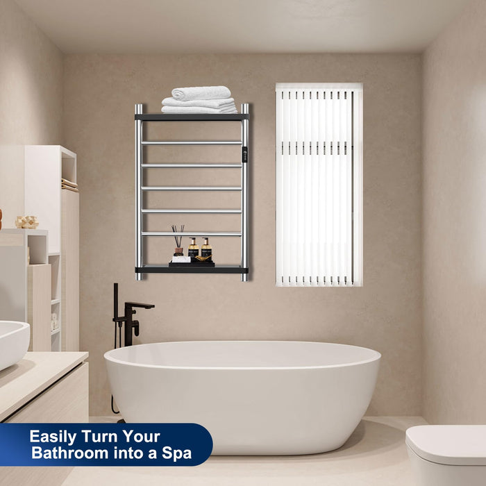 Towel Warmer Rack,Heated Towel Racks for Bathroom,Wall-Mounted Hot Towel Rack with LED Touch Display Timer and Temperature Control with 5 Electric Heated Stainless Steel Bars for Bathroom