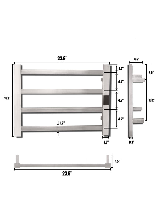Topdattion Electric Towel Warmer | Super Thin | with Timer & Temperature Multi-Level Adjustments | Hardwired & Plug-in | 4 Bar | Brushed Finish