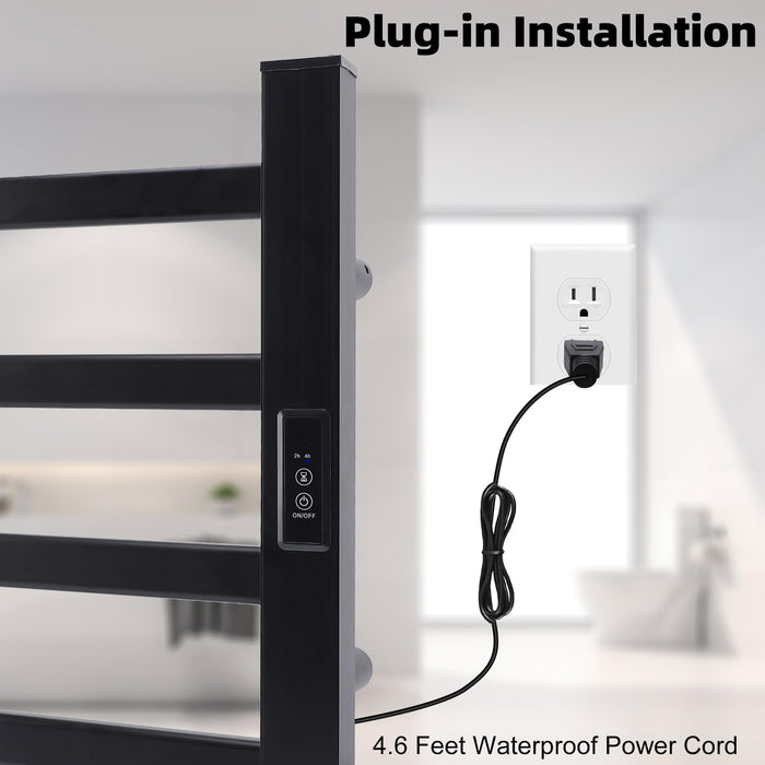 Towel Warmer Heated Towel Bar-Rack - Nopwer Bathroom Wall Mounted Electric Towel Drying Plug-in Matte Black 4 Bars