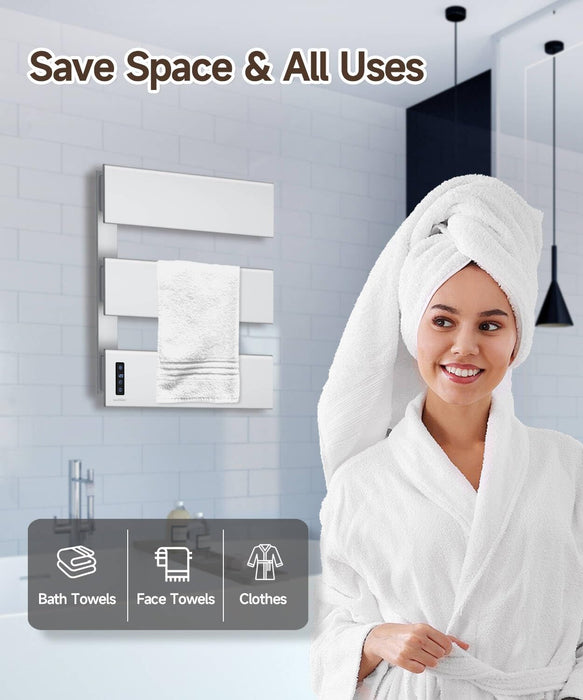 Towel Warmers for Bathroom, Hot Towel Warmer Wall Mounted with 3 Bar, Smart LED Control with Built-in Timer & Temperature, 21.6" X 17.7", Max 140°F, Plug-in & Hardwired, Fast Heating, Silver