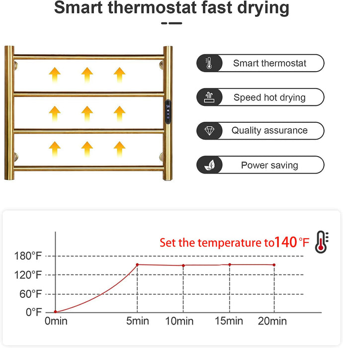 4 Bars Gold Towel Warmer Rack, Wall Mounted Heated Towel Rack with Timer & Temperature Control, Electric Towel Warmers for Bathroom (4 Bars Brushed Gold D, Hardwired)