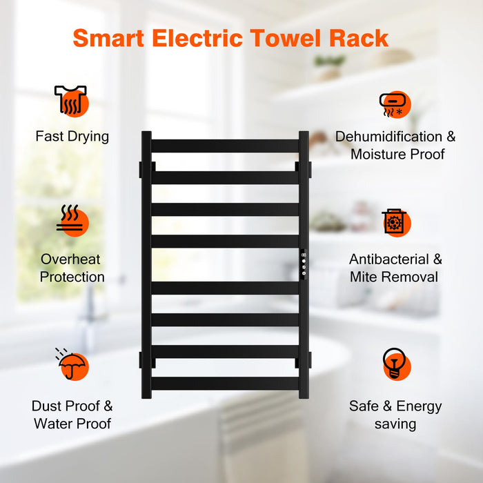 Colliford Towel Warmer, Towel Heater Rack for Bathroom, 8-bar Electric Towel Dryer Wall-Mounted Plug-in Bath Heater, 201 Stainless Steel Hot Towel Rack with Timer and Smart Temperature Control