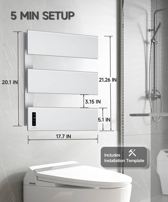 Towel Warmers for Bathroom, Hot Towel Warmer Wall Mounted with 3 Bar, Smart LED Control with Built-in Timer & Temperature, 21.6" X 17.7", Max 140°F, Plug-in & Hardwired, Fast Heating, Silver