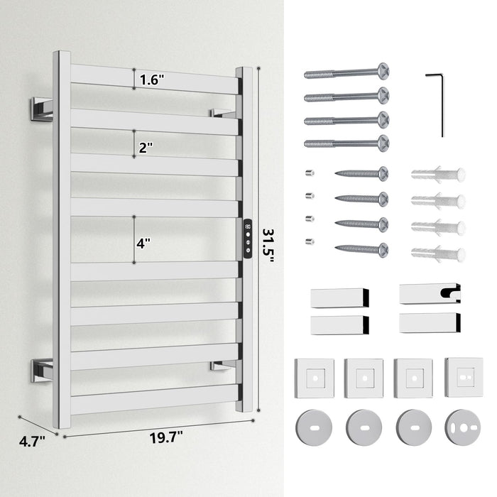 Colliford Towel Warmer, Towel Heater Rack for Bathroom, 8-bar Electric Towel Dryer Wall-Mounted Plug-in Bath Heater, 304 Stainless Steel Hot Towel Rack with Timer and Smart Temperature Control