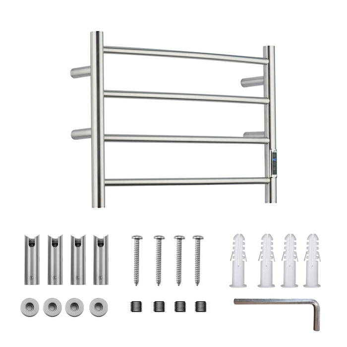 BLARALA Heated Towel Racks for Bathroom, Wall Mounted Electric Towel Warmer Racks with Timer & Temperature Control, 4 Bar Stainless Steel Towel Heater for Bathroom, Brushed Silver, Plug-in