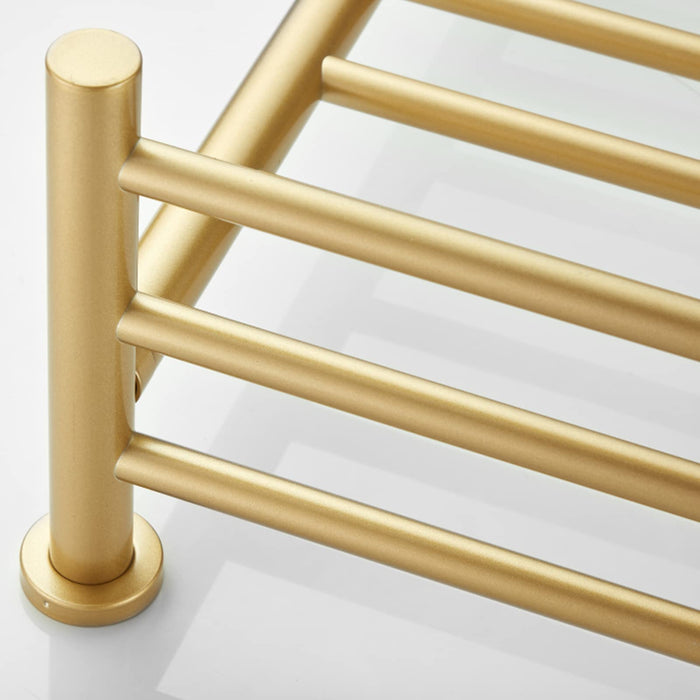 XMGJ Electric Towel Warmer Gold with Timer, 7 Bar Wall Mounted Heated Towel Rack for Bathroom, 304 Stainless Steel Heater Towel Rail with Top Shelf, Energy Efficient 70 W, 720*450*250Mm, Hardwiring