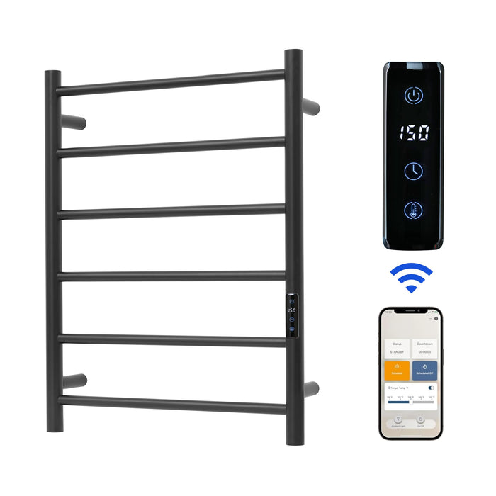 SHARNDY Electric Towel Rack with Voice Control for Alexa & Google Home,TUYA - Wall-Mounted Bathroom Heating Towel Warmer,Plug-in,Stainless Steel Material (Black with WiFi, 6 Bar)