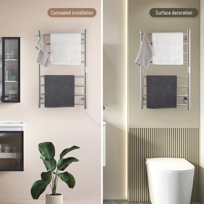 NORTTA Wall Mounted Towel Warmer 8 Bars with Plug-in and Hardwired Options 3 Working Modes Brushed Stainless Steel 21” W 34” H
