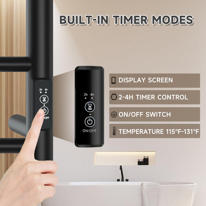 R FLORY 4 Bars Towel Warmer for Bathroom, Wall Mounted Electric Heated Towel Rack with Timer, Plug-in/Hardwired Stainless Steel Towel Heater, Matte Black