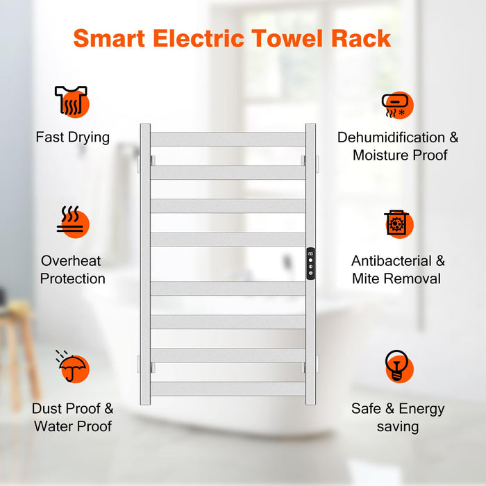 Colliford Towel Warmer, Towel Heater Rack for Bathroom, 8-bar Electric Towel Dryer Wall-Mounted Plug-in Bath Heater, 304 Stainless Steel Hot Towel Rack with Timer and Smart Temperature Control
