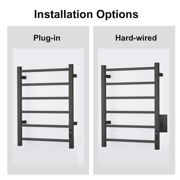 SHARNDY Towel Warmer with Built-in Timer for Bathroom Wall Mounted Bath Towel Heater Plug-in Electric Heated Towel Rack Black ETW13S