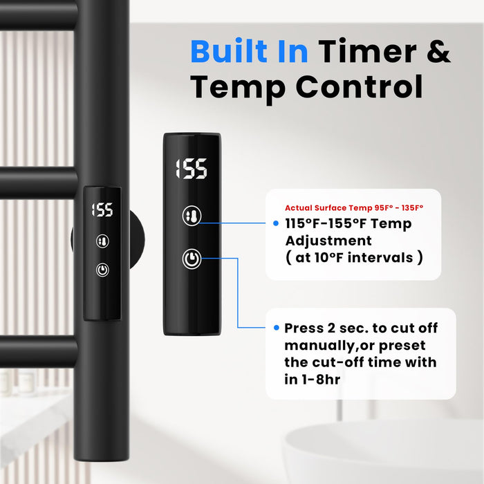 POPFLY Heated Towel Rack, Wall Mounted Towel Warmer Racks, 4 Bar Small Electric Towel Warmer Rack for Bathroom with Timer and Temperature Control, Black