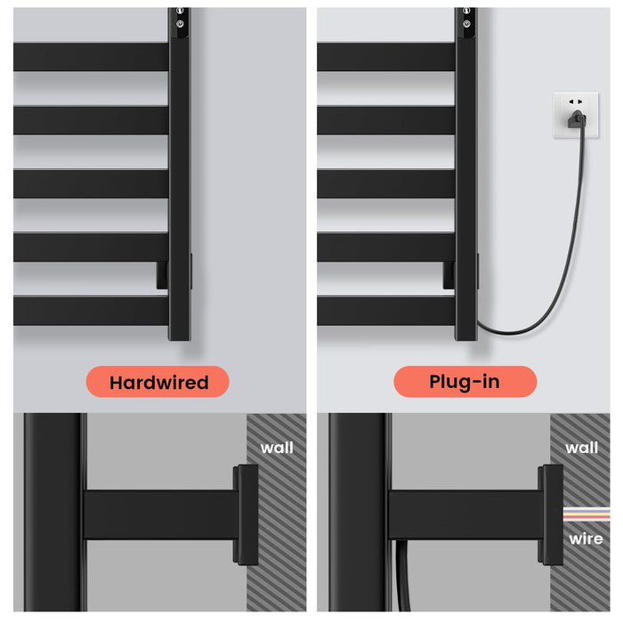 Colliford Towel Warmer,Stainless Steel Towel Warmer Rack for Bathroom -12 Bars Wall Mounted Towel Heater with Intelligent Touch Screen Timer, Hard Wired/Plug-in, Black