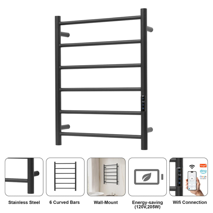 SHARNDY Electric Towel Rack with Voice Control for Alexa & Google Home,TUYA - Wall-Mounted Bathroom Heating Towel Warmer,Plug-in,Stainless Steel Material (Black with WiFi, 6 Bar)