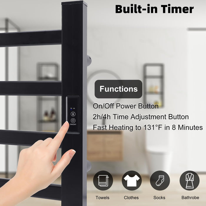 Towel Warmer Heated Towel Bar-Rack - Nopwer Bathroom Wall Mounted Electric Towel Drying Plug-in Matte Black 4 Bars