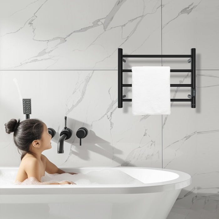 R FLORY 4 Bars Towel Warmer for Bathroom, Wall Mounted Electric Heated Towel Rack with Timer, Plug-in/Hardwired Stainless Steel Towel Heater, Matte Black