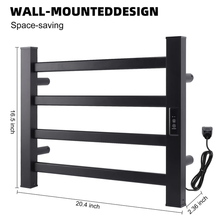 Towel Warmer Heated Towel Bar-Rack - Nopwer Bathroom Wall Mounted Electric Towel Drying Plug-in Matte Black 4 Bars