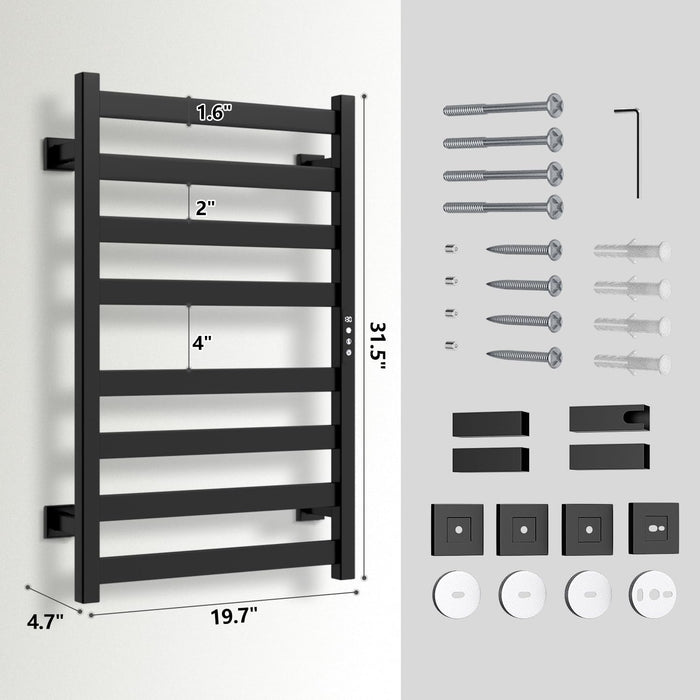 Colliford Towel Warmer, Towel Heater Rack for Bathroom, 8-bar Electric Towel Dryer Wall-Mounted Plug-in Bath Heater, 201 Stainless Steel Hot Towel Rack with Timer and Smart Temperature Control