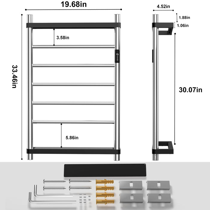 Towel Warmer Rack,Heated Towel Racks for Bathroom,Wall-Mounted Hot Towel Rack with LED Touch Display Timer and Temperature Control with 5 Electric Heated Stainless Steel Bars for Bathroom