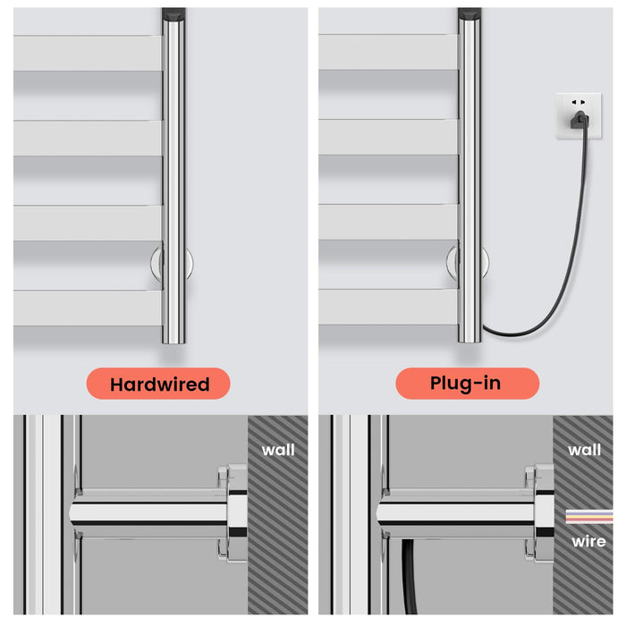 Colliford Towel Warmer,304 Stainless Steel Towel Warmer Rack for Bathroom -8 Bars Wall Mounted Towel Heater with Intelligent Touch Screen Timer, Hard Wired/Plug-in, Mirror Polished