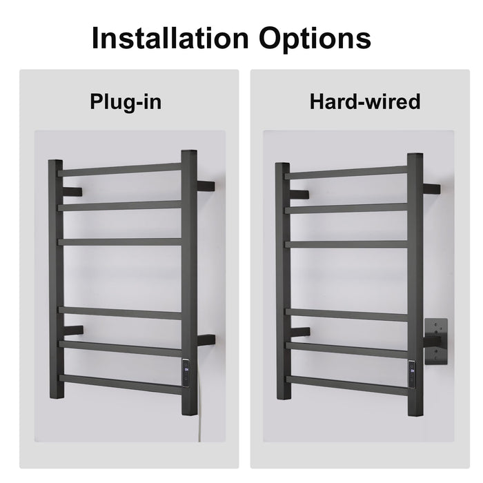 SHARNDY Electric Towel Warmer with Built-in Timer - Wall Mounted Bathroom Heated Towel Rack, Plug-in Design & Brushed Stainless Steel Finish Black