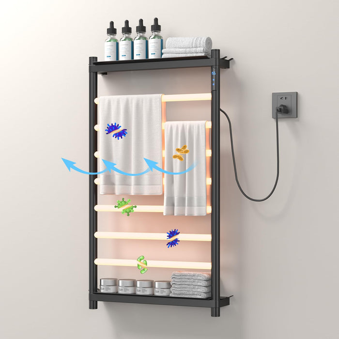RemixOri 7 Bars Electric Towel Warmer Rack with 2 Removable Storage Layers, Wall Mounted Heated Towel Rack Built-in Timer Temperature Control for Home Hotel Spa Gym