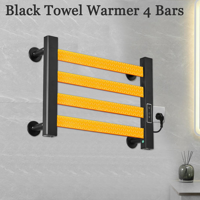 Towel Warmer Rack, Heated Towel Rack for Bathroom,Wall-Mounted Plug (Not Hardwired), Aluminum Alloy, with Timer and Temperature Adjustment, Overheat Protection Function(Small Black)