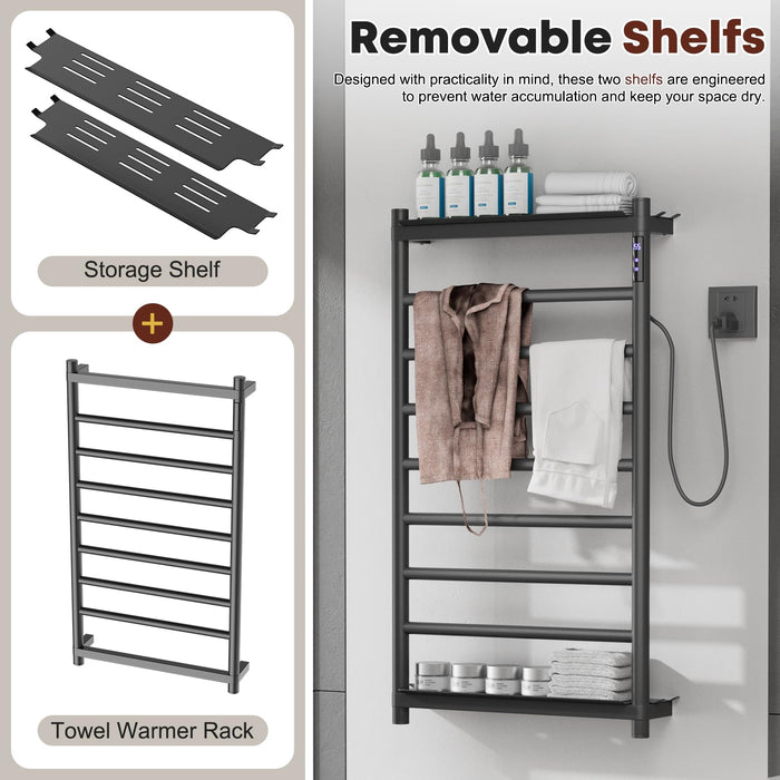 RemixOri 7 Bars Electric Towel Warmer Rack with 2 Removable Storage Layers, Wall Mounted Heated Towel Rack Built-in Timer Temperature Control for Home Hotel Spa Gym